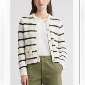 NEW Caslon Striped Textured Sweater Cardigan Size Medium